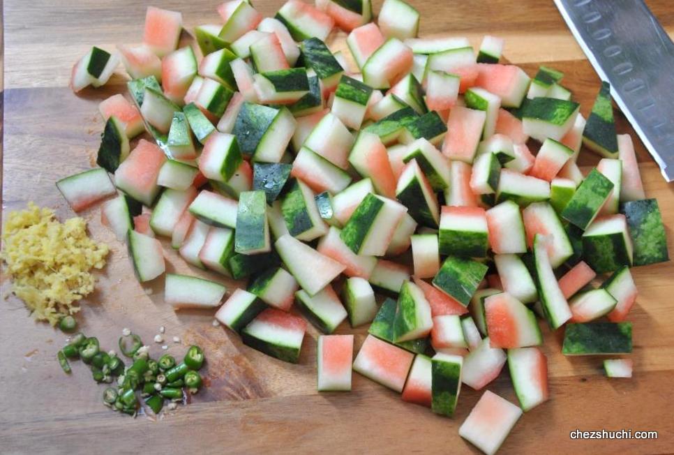 watermelon rind cut into pieces